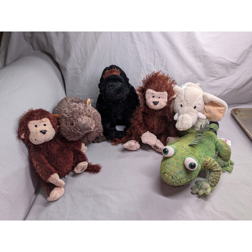 NO CODE Webkinz Plush Zoo Lot of 6 Iguana Elephant Gorilla Monkey Wombat Retired